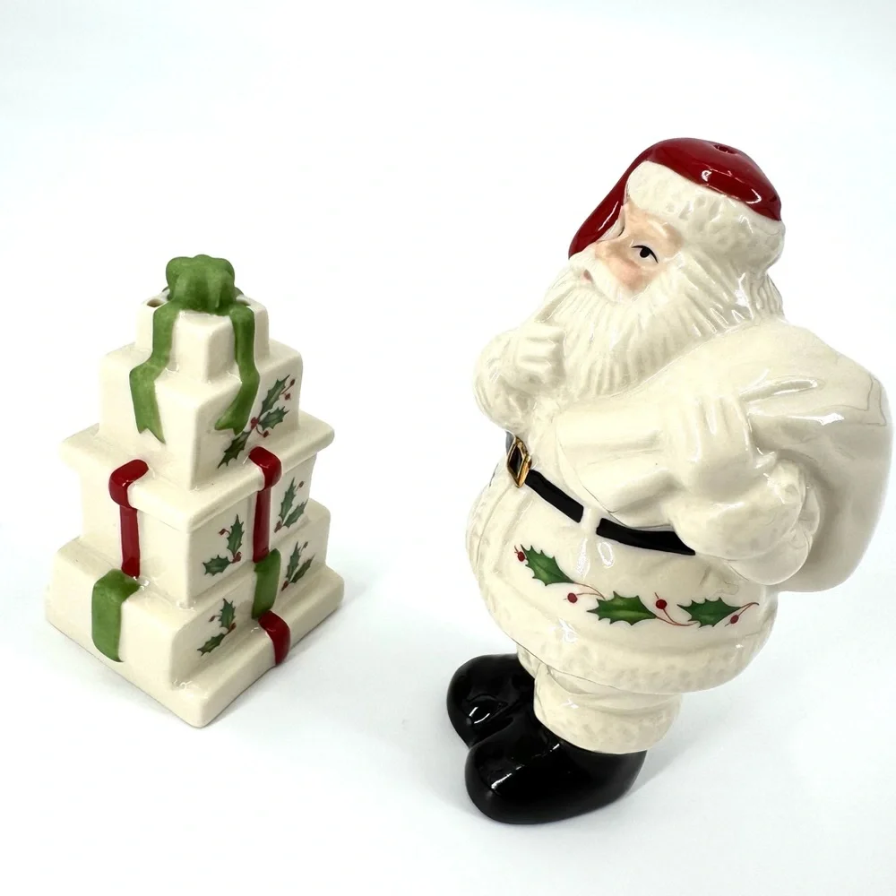 Lenox Holiday Santa & Presents Figural Salt and Pepper Set